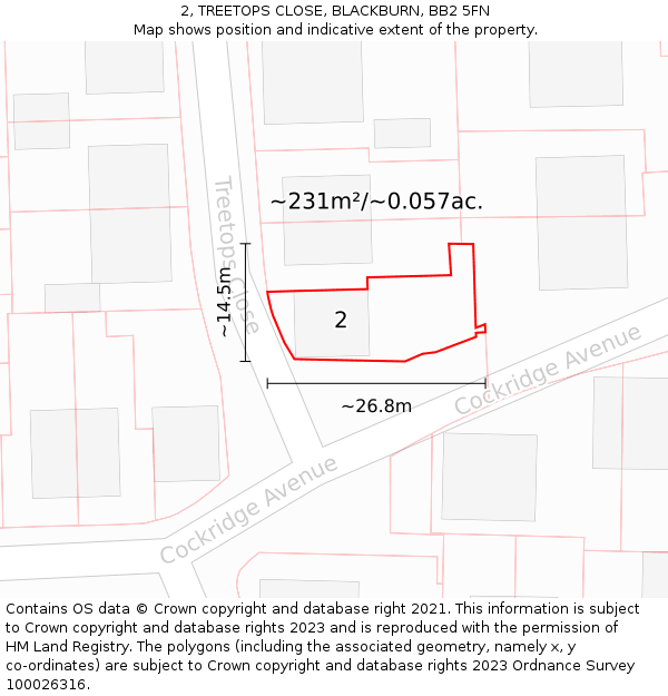 2, TREETOPS CLOSE, BLACKBURN, BB2 5FN: Plot and title map