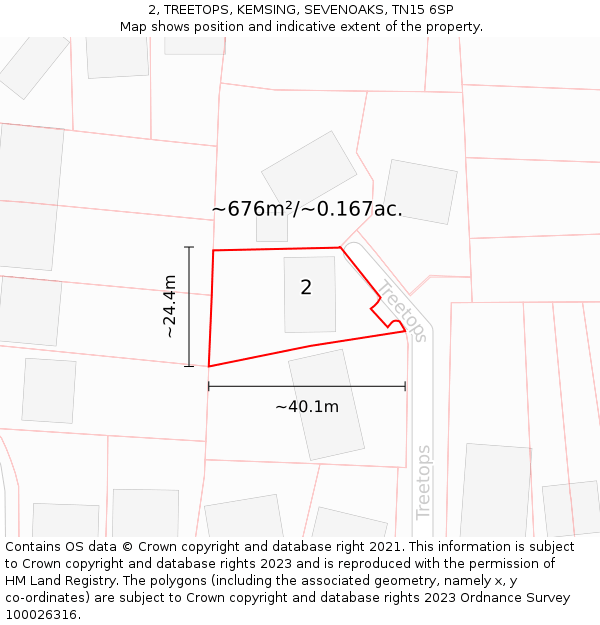2, TREETOPS, KEMSING, SEVENOAKS, TN15 6SP: Plot and title map
