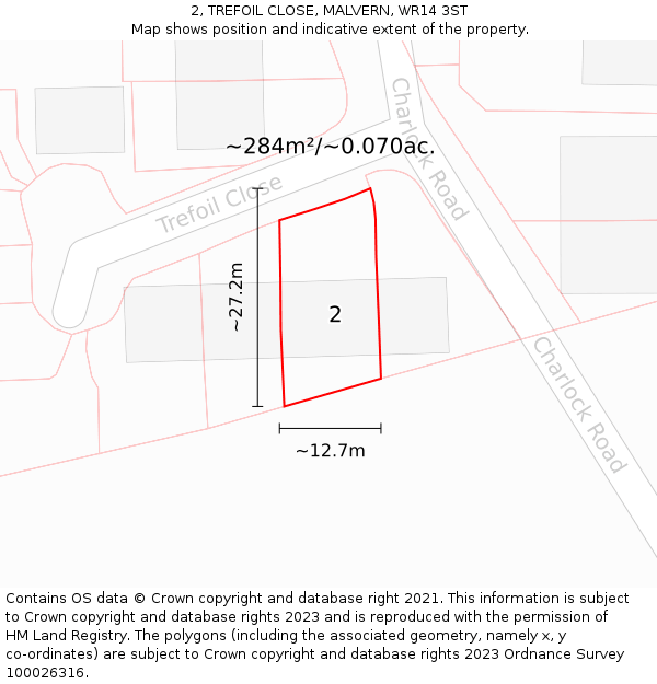 2, TREFOIL CLOSE, MALVERN, WR14 3ST: Plot and title map