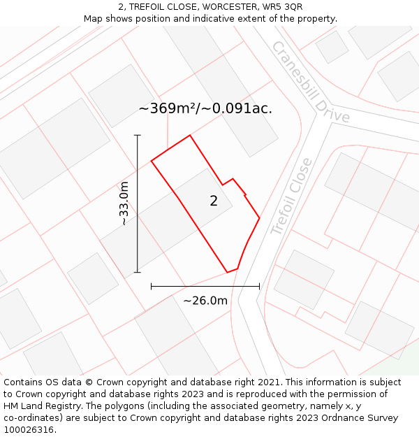 2, TREFOIL CLOSE, WORCESTER, WR5 3QR: Plot and title map