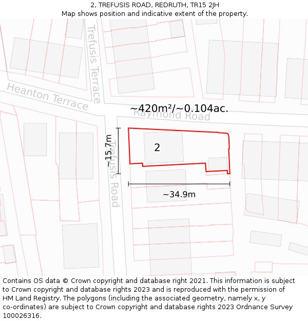 2, TREFUSIS ROAD, REDRUTH, TR15 2JH: Plot and title map