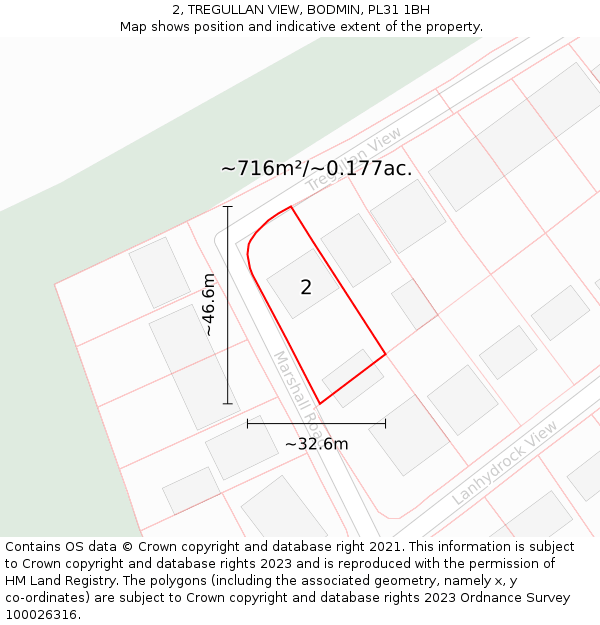2, TREGULLAN VIEW, BODMIN, PL31 1BH: Plot and title map
