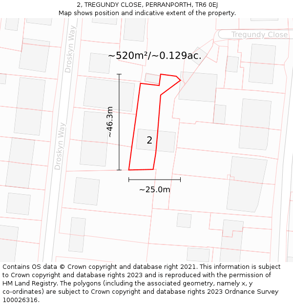 2, TREGUNDY CLOSE, PERRANPORTH, TR6 0EJ: Plot and title map