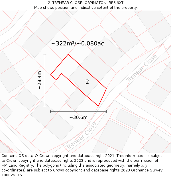 2, TRENEAR CLOSE, ORPINGTON, BR6 9XT: Plot and title map