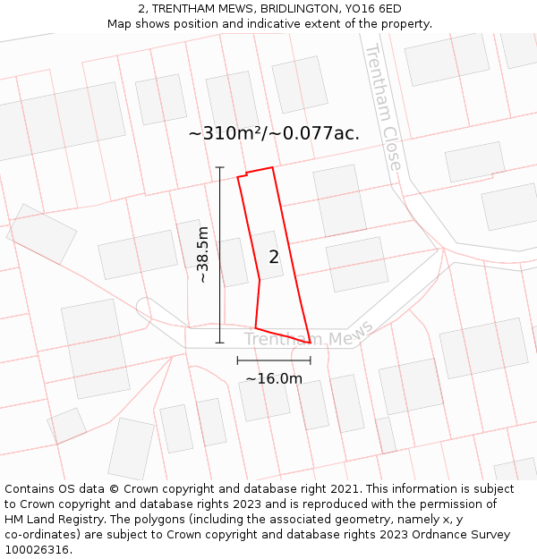 2, TRENTHAM MEWS, BRIDLINGTON, YO16 6ED: Plot and title map