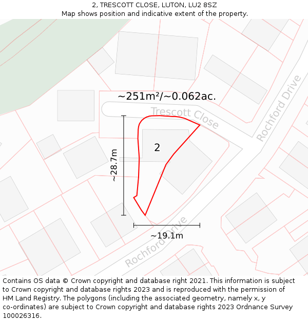 2, TRESCOTT CLOSE, LUTON, LU2 8SZ: Plot and title map
