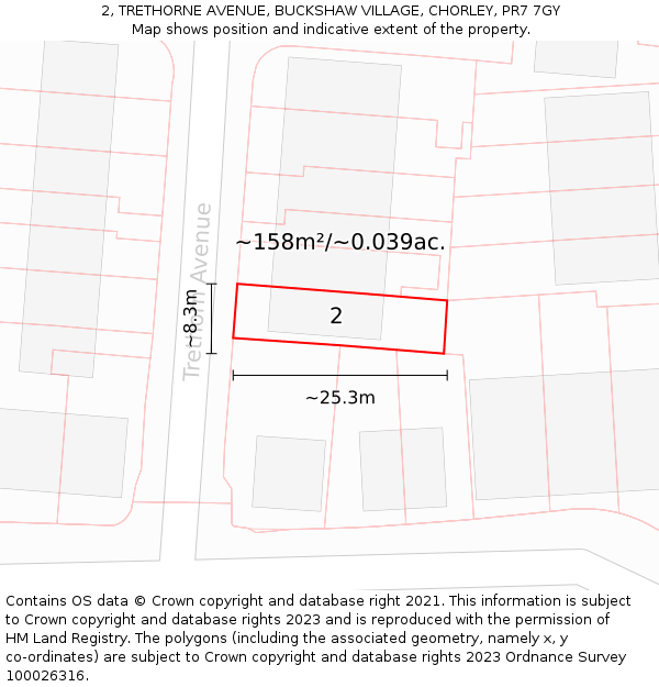 2, TRETHORNE AVENUE, BUCKSHAW VILLAGE, CHORLEY, PR7 7GY: Plot and title map