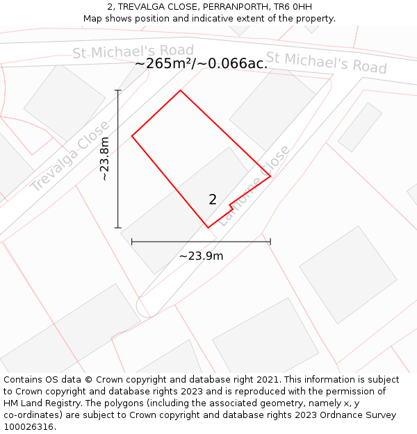 2, TREVALGA CLOSE, PERRANPORTH, TR6 0HH: Plot and title map
