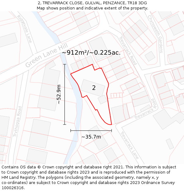 2, TREVARRACK CLOSE, GULVAL, PENZANCE, TR18 3DG: Plot and title map