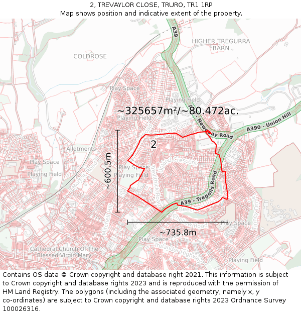 2, TREVAYLOR CLOSE, TRURO, TR1 1RP: Plot and title map