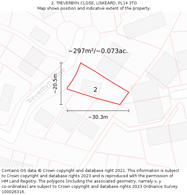 2, TREVERBYN CLOSE, LISKEARD, PL14 3TG: Plot and title map