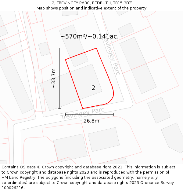2, TREVINGEY PARC, REDRUTH, TR15 3BZ: Plot and title map