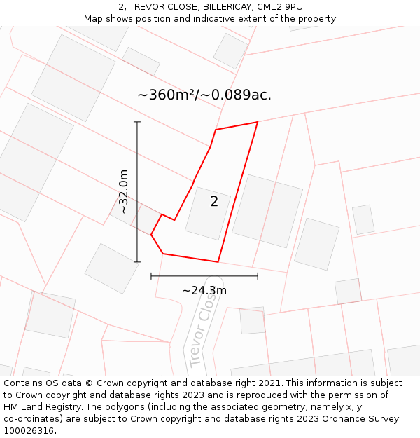 2, TREVOR CLOSE, BILLERICAY, CM12 9PU: Plot and title map