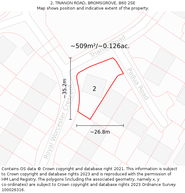 2, TRIANON ROAD, BROMSGROVE, B60 2SE: Plot and title map