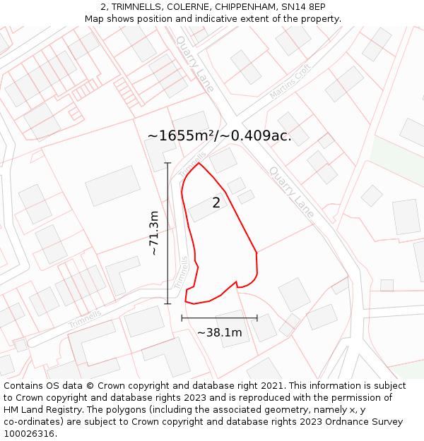 2, TRIMNELLS, COLERNE, CHIPPENHAM, SN14 8EP: Plot and title map