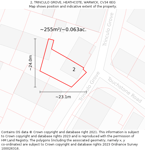 2, TRINCULO GROVE, HEATHCOTE, WARWICK, CV34 6EG: Plot and title map