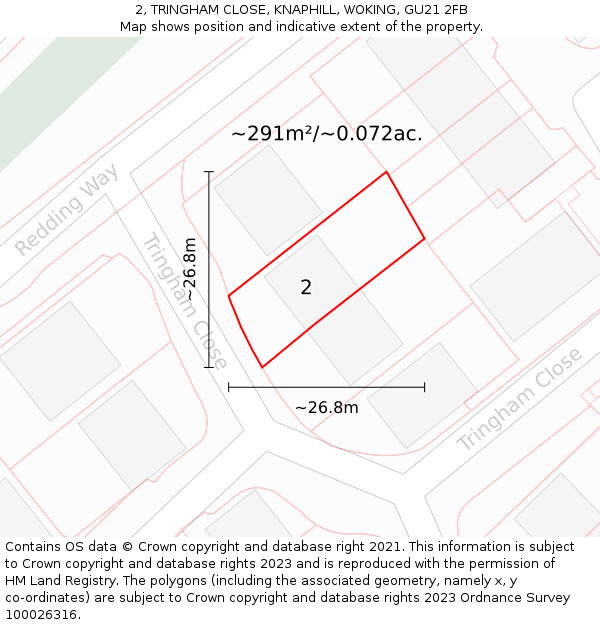 2, TRINGHAM CLOSE, KNAPHILL, WOKING, GU21 2FB: Plot and title map