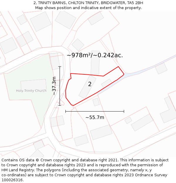 2, TRINITY BARNS, CHILTON TRINITY, BRIDGWATER, TA5 2BH: Plot and title map