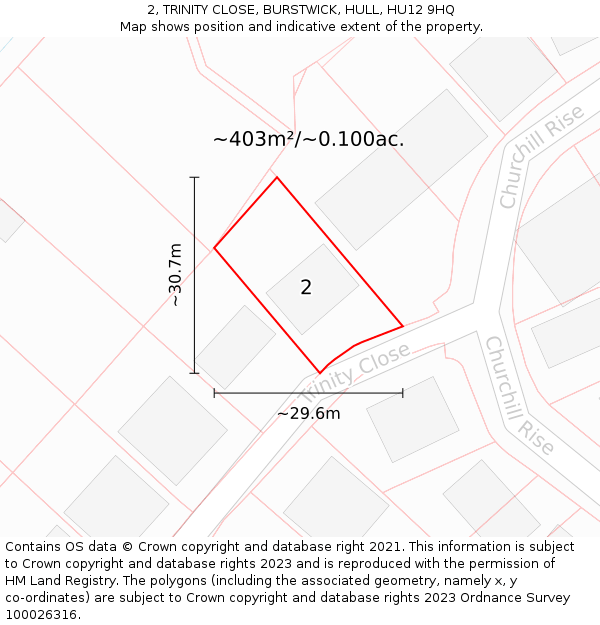 2, TRINITY CLOSE, BURSTWICK, HULL, HU12 9HQ: Plot and title map