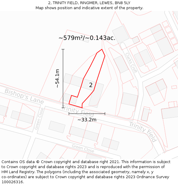 2, TRINITY FIELD, RINGMER, LEWES, BN8 5LY: Plot and title map