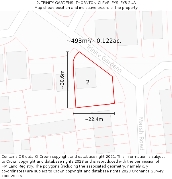 2, TRINITY GARDENS, THORNTON-CLEVELEYS, FY5 2UA: Plot and title map