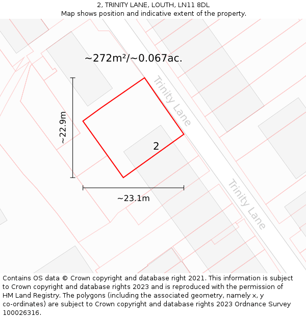 2, TRINITY LANE, LOUTH, LN11 8DL: Plot and title map