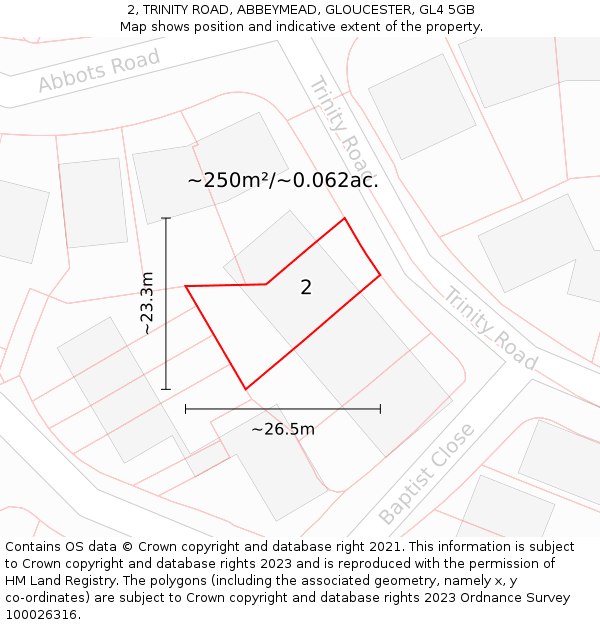 2, TRINITY ROAD, ABBEYMEAD, GLOUCESTER, GL4 5GB: Plot and title map