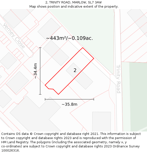 2, TRINITY ROAD, MARLOW, SL7 3AW: Plot and title map