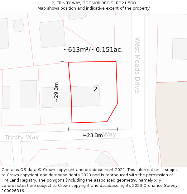 2, TRINITY WAY, BOGNOR REGIS, PO21 5RQ: Plot and title map
