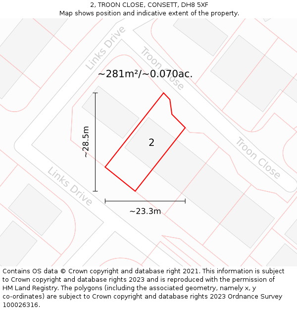 2, TROON CLOSE, CONSETT, DH8 5XF: Plot and title map