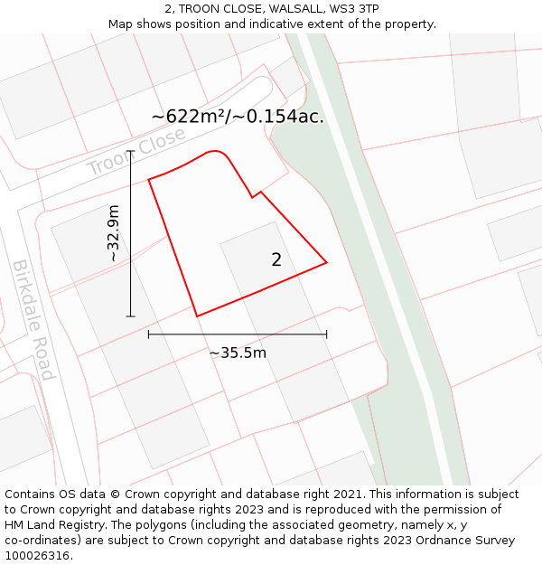2, TROON CLOSE, WALSALL, WS3 3TP: Plot and title map