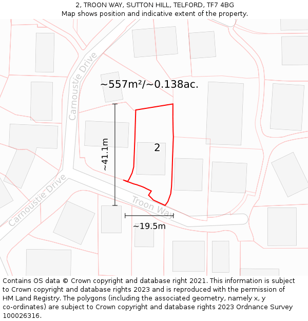 2, TROON WAY, SUTTON HILL, TELFORD, TF7 4BG: Plot and title map