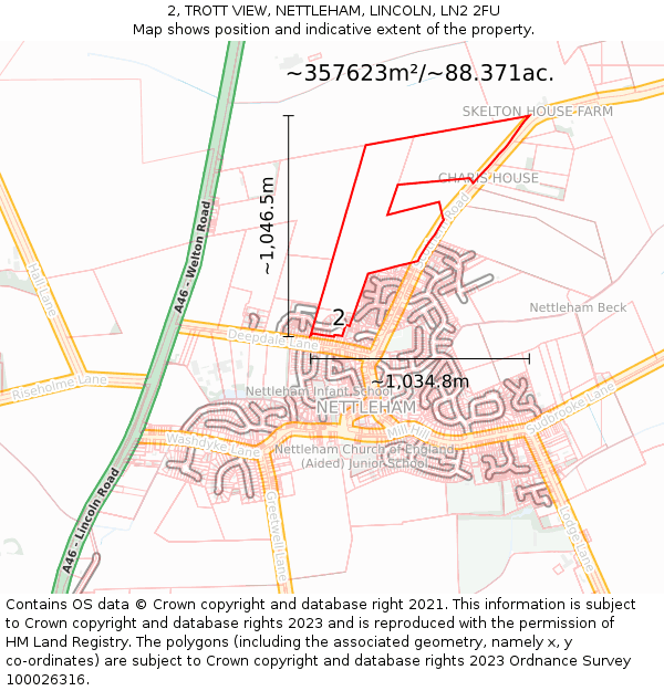 2, TROTT VIEW, NETTLEHAM, LINCOLN, LN2 2FU: Plot and title map