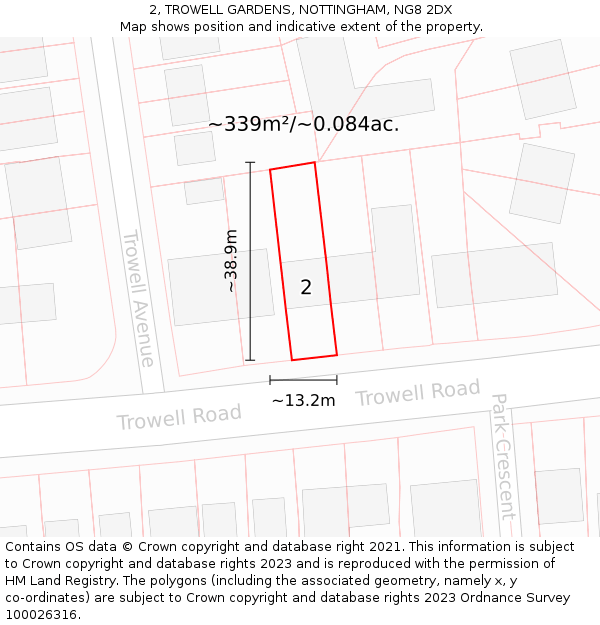 2, TROWELL GARDENS, NOTTINGHAM, NG8 2DX: Plot and title map