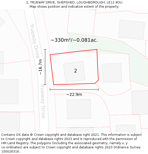 2, TRUEWAY DRIVE, SHEPSHED, LOUGHBOROUGH, LE12 9DU: Plot and title map