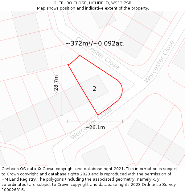 2, TRURO CLOSE, LICHFIELD, WS13 7SR: Plot and title map