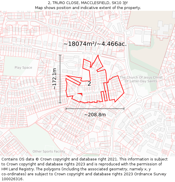 2, TRURO CLOSE, MACCLESFIELD, SK10 3JY: Plot and title map