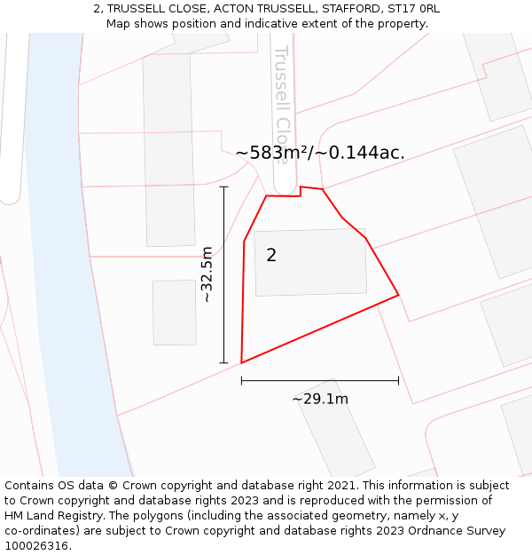 2, TRUSSELL CLOSE, ACTON TRUSSELL, STAFFORD, ST17 0RL: Plot and title map