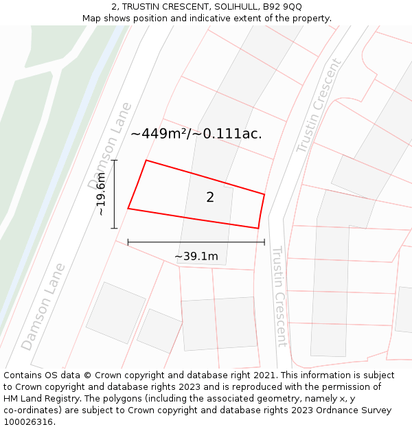 2, TRUSTIN CRESCENT, SOLIHULL, B92 9QQ: Plot and title map