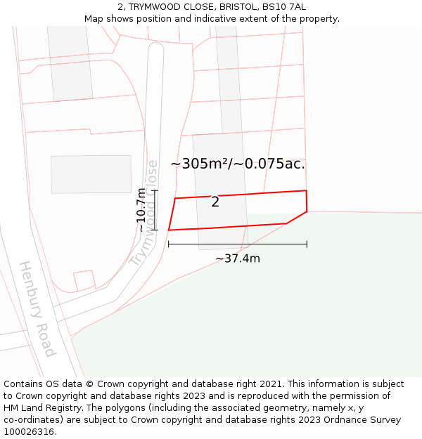 2, TRYMWOOD CLOSE, BRISTOL, BS10 7AL: Plot and title map