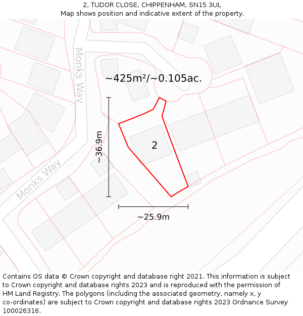 2, TUDOR CLOSE, CHIPPENHAM, SN15 3UL: Plot and title map