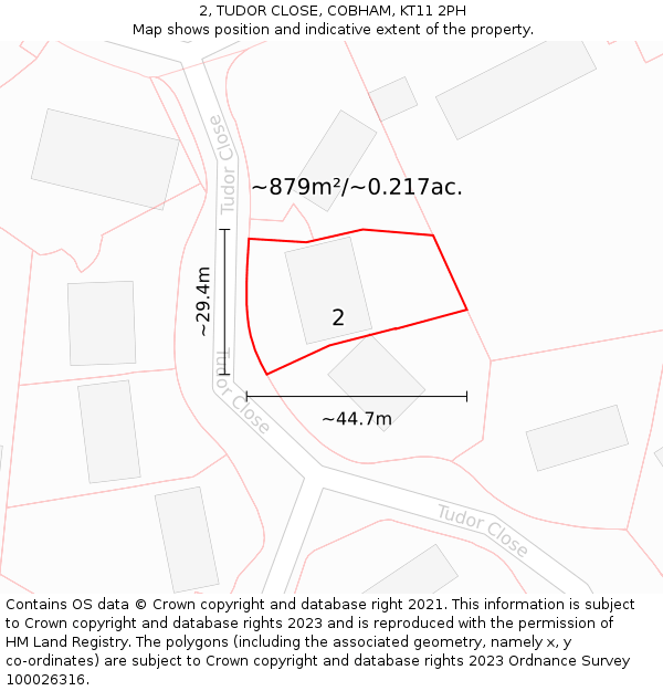 2, TUDOR CLOSE, COBHAM, KT11 2PH: Plot and title map