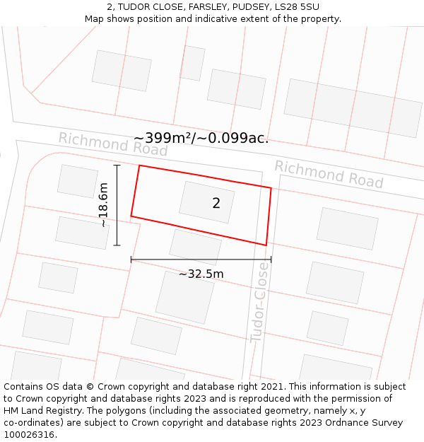 2, TUDOR CLOSE, FARSLEY, PUDSEY, LS28 5SU: Plot and title map