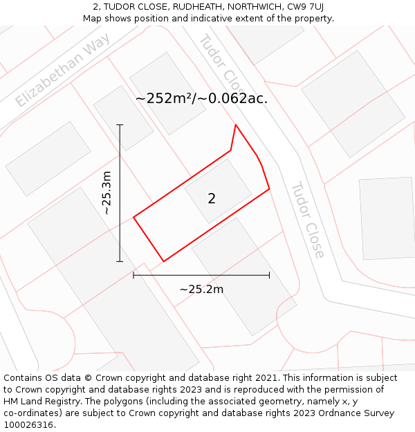 2, TUDOR CLOSE, RUDHEATH, NORTHWICH, CW9 7UJ: Plot and title map