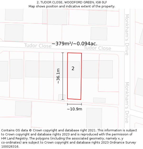 2, TUDOR CLOSE, WOODFORD GREEN, IG8 0LF: Plot and title map