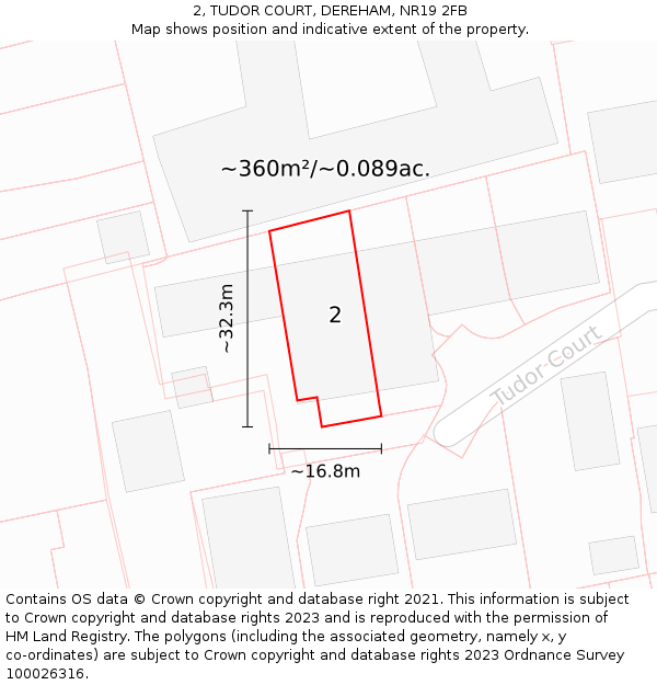 2, TUDOR COURT, DEREHAM, NR19 2FB: Plot and title map