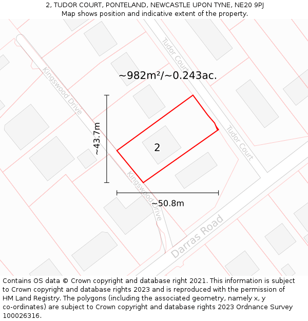 2, TUDOR COURT, PONTELAND, NEWCASTLE UPON TYNE, NE20 9PJ: Plot and title map
