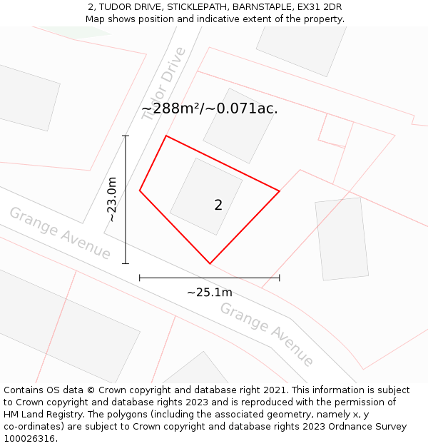2, TUDOR DRIVE, STICKLEPATH, BARNSTAPLE, EX31 2DR: Plot and title map