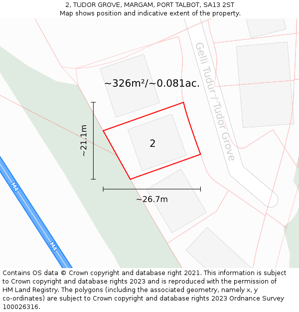 2, TUDOR GROVE, MARGAM, PORT TALBOT, SA13 2ST: Plot and title map