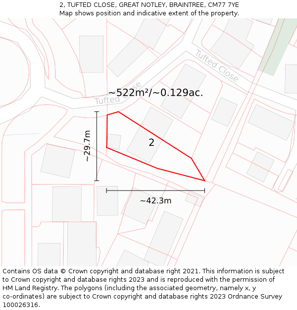 2, TUFTED CLOSE, GREAT NOTLEY, BRAINTREE, CM77 7YE: Plot and title map